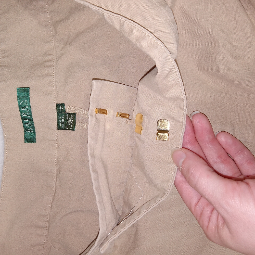 Lauren Ralph Lauren Women 18W Khaki Pants Stretch Cotton Wide Leg Chino Cropped - Picture 7 of 11